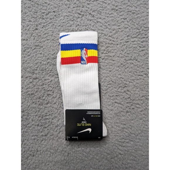 Nike Elite Crew Socks Dri-Fit Mens Large 9-11 Embroidered NBA Logo White Stripe - Picture 1 of 5